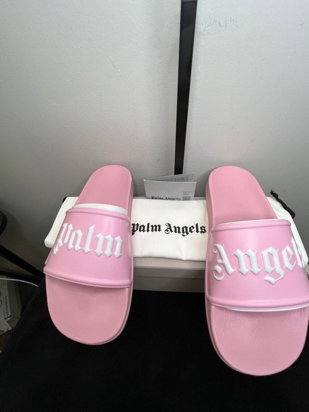 Palm Angels Logo Pool Slides Pink White EU 38 US 7 Women's NEW Box Dust Bag